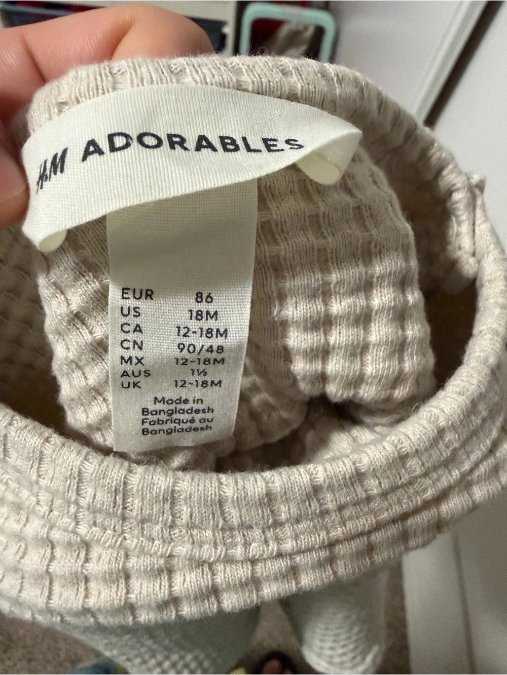 H&M Cream Waffle-Knit Short Sleeve Tee